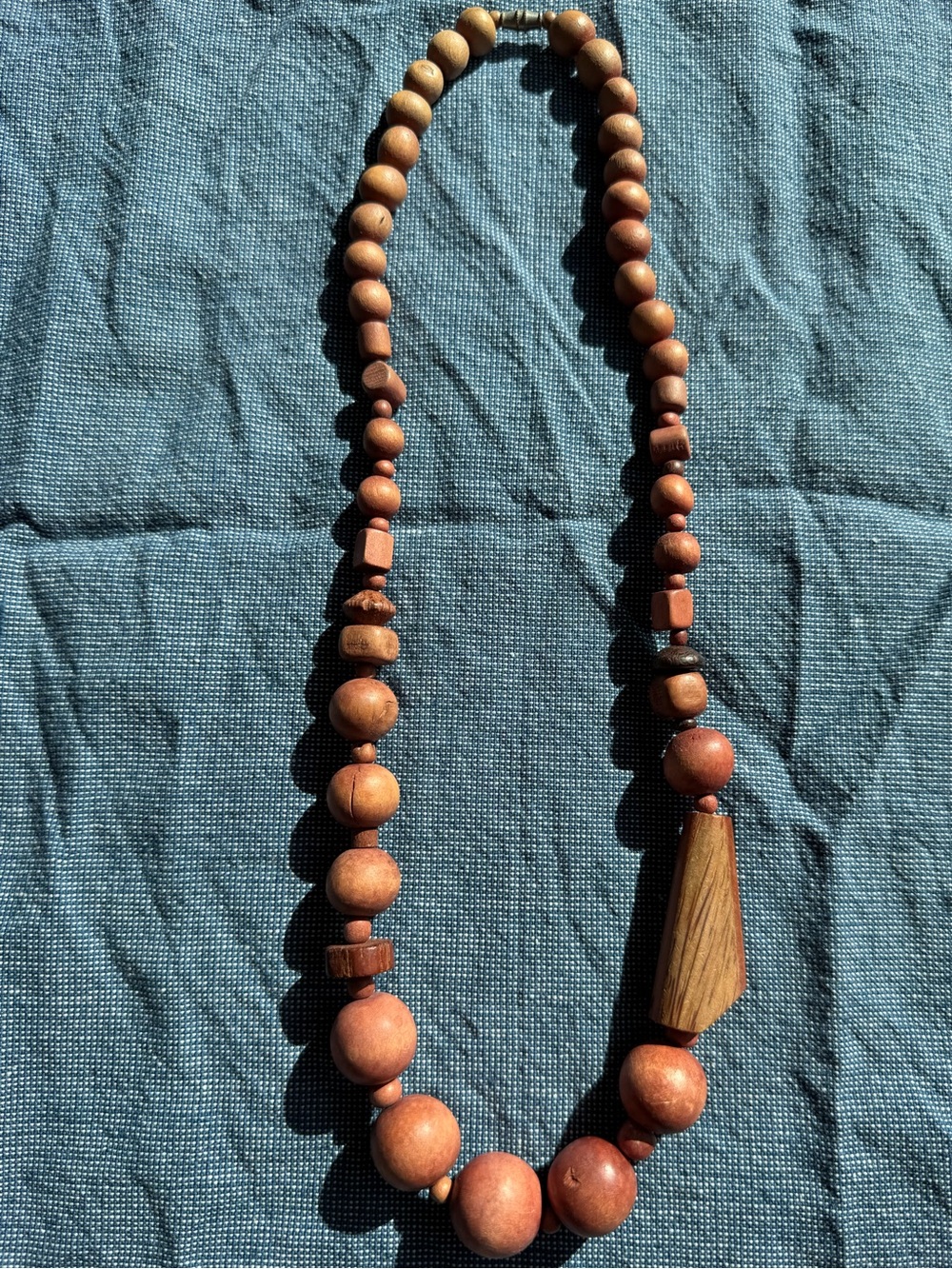 Handcrafted Wooden Beaded Brown & Muted-Blush Brown Boho Statement Necklace‎